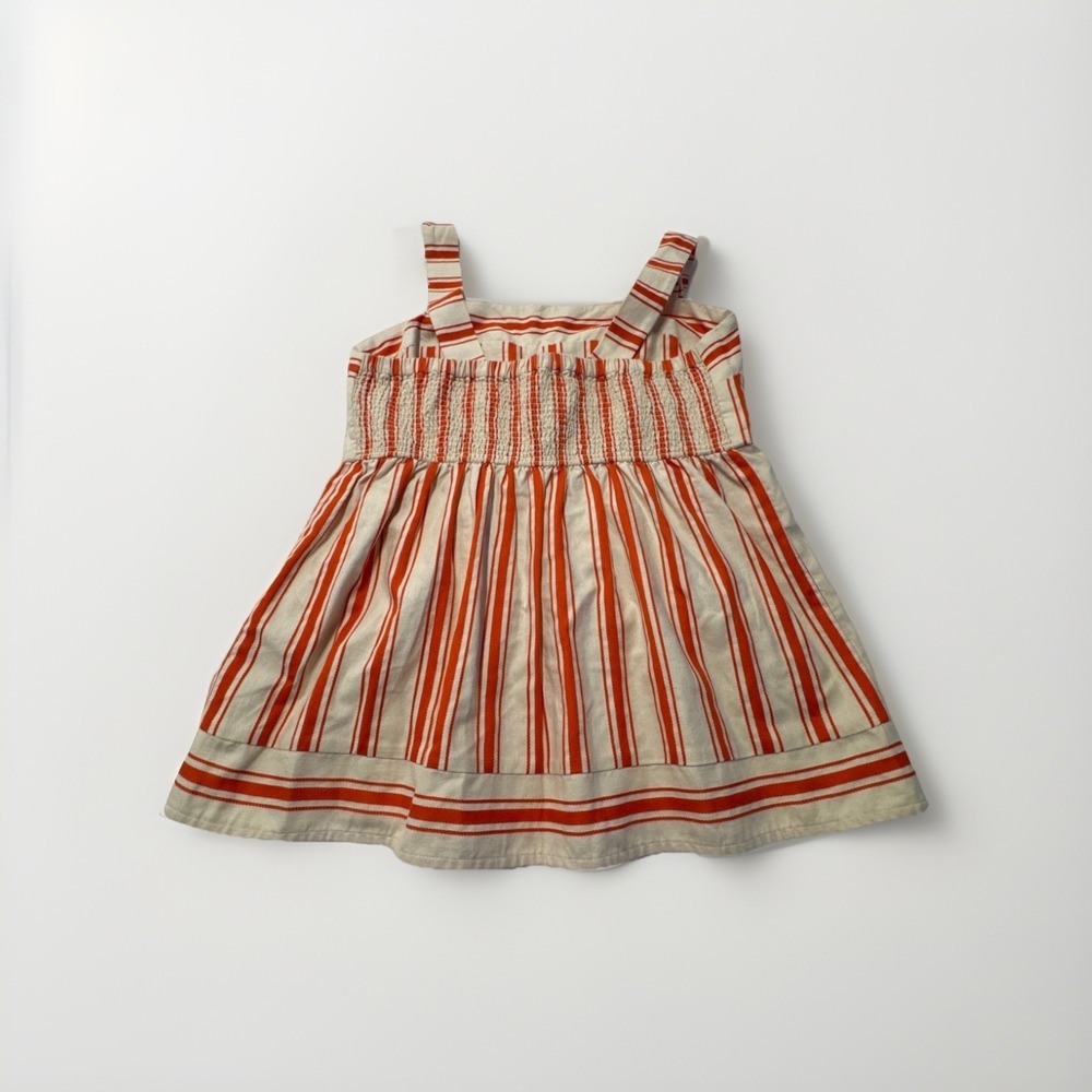 Cabi Womens Medium Cream Orange Striped Sleeveless Strappy Smocked Babydoll Top - Picture 7 of 9